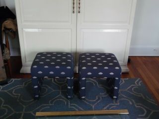 Directional Mid Century Modern Upholstered Waterfall Ottomans Nautical - a Pair 2