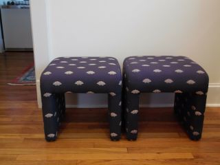 Directional Mid Century Modern Upholstered Waterfall Ottomans Nautical - a Pair 3