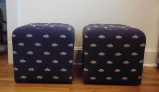 Directional Mid Century Modern Upholstered Waterfall Ottomans Nautical - a Pair 4