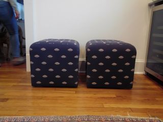 Directional Mid Century Modern Upholstered Waterfall Ottomans Nautical - a Pair 5