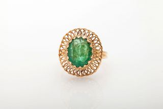 Antique Retro 1940s $5000 5ct Colombian Emerald 14k Yellow Gold Filigree Ring