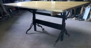 Antique Hamilton Adjustable Cranking Drafting Tablel Desk - Wood And Cast Iron