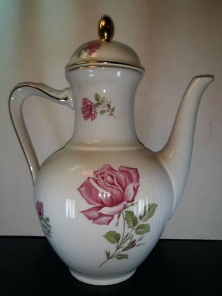 Vintage Molded German Porcelain Dresden Rose Coffee Pot Bavaria Germany