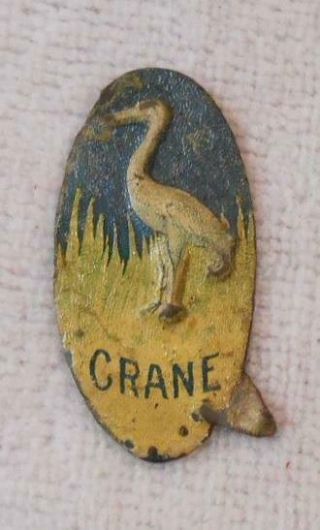 Vintage Tin Tobacco Tag - Crane - Embossed Bird