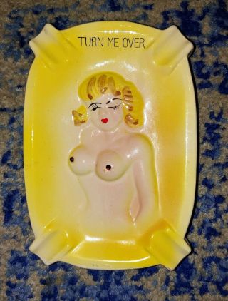 Vintage 2 Sided Nude Naked Lady Ashtray Naughty Risque Yellow