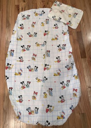 Vtg Disney Baby Crib Sheet Dundee Mickey Minnie Pluto Daisy 28 X 52 Pillow Case