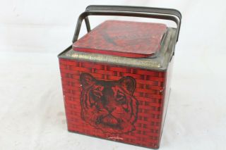 Vintage Bright Tiger Metal Tobacco Tin Litho General Store Counter Display Red