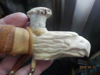 Handmade Peace Pipe.  Carved Eagle Head In Moose Antler