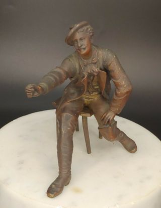 Antique Vintage Bronze Figure Of A Venetian / Victorian Seated Man 4.  5 " Tall