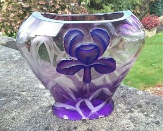 Antique Bohemian Moser Art Nouveau Intaglio Cameo Glass Vase Iris Model " Dona "