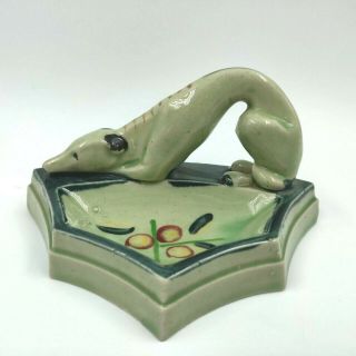 Vintage Ceramic Dog Ashtray Trinket Dish Green Made In Japan