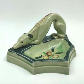 Vintage Ceramic Dog Ashtray Trinket Dish Green Made in Japan 3