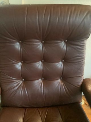 Vtg Ekornes Stressless Recliner Leather Chair W/ Ottoman Chrome Norway will ship 6