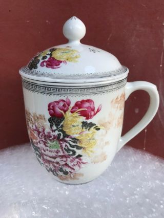 Antique Chinese Famille Rose Porcelain Tea Cup With Lid Age Unknown