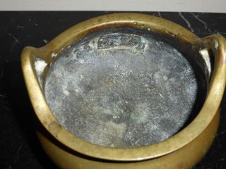 Antique Signed Chinese Bronze Incense Burner or Censer with Ear Handles 4