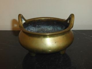 Antique Signed Chinese Bronze Incense Burner or Censer with Ear Handles 6