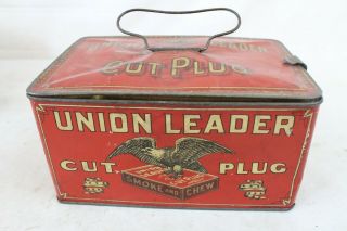 Vintage Union Leader Metal Tobacco Tin Litho General Store Counter Display Red