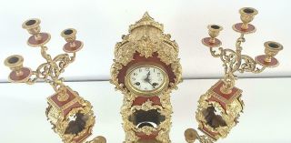 Antique French Mantle Clock Rococo 1880 Gilt Bronze Rococo 3 Piece Set 3