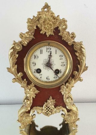 Antique French Mantle Clock Rococo 1880 Gilt Bronze Rococo 3 Piece Set 4