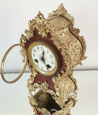 Antique French Mantle Clock Rococo 1880 Gilt Bronze Rococo 3 Piece Set 6
