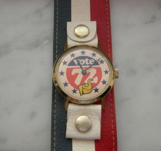 Vote 72 Vintage Wind Up Watch With Red White And Blue Band/