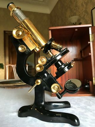 Vintage W.  Watson & Sons Ltd Brass " Bactil " Monocular Microscope - C1931,  Cased