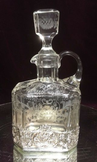 Vtg.  Antique Sterling Silver And Etched Crystal Glass Decanter