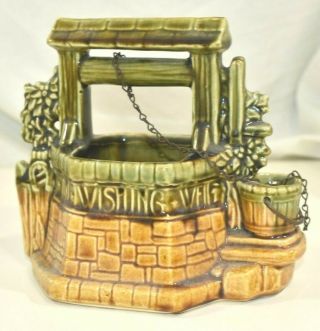 Vintage Mccoy Pottery Wishing Well Planter Bucket Brown Collectible