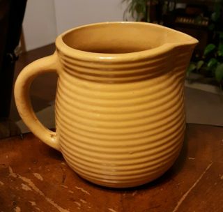 Vtg Monmouth Pottery Pitcher Gold Yellow Ribbed Beehive Milk Creamer Jug 5.  5 "