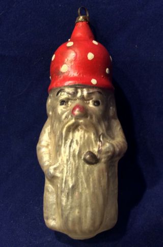 Antique German Santa Gnome With Mushroom Hat Christmas Ornament