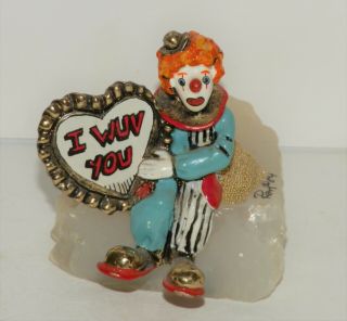 Adorable Vintage 1984 Ron Lee Metal Sculpture Clown " I Love You " (wuv)