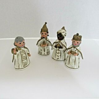 Vtg 3 Kings And Shepherd Nativity Figures Mexican Folk Art Pottery Gold White