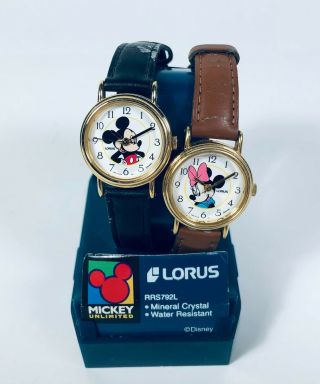 Vintage Set of 2 - Lorus Wrist Watches Minnie & Mickey Unlimited Mouse Disney 2