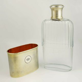 Antique French Sterling Silver Cut Glass Liquor Whiskey Hip Flask Gustave Keller 3