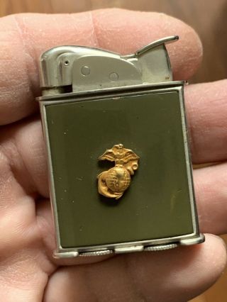 Vintage 1950’s Us Military Marine Corps Evans Green Lighter Rare Collectible