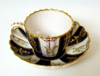 Antique Early Chelsea Museum Quality Hand Painted Porcelain Cup And Saucer