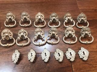 Set Of 12 Vintage French Provincial Style Gold Cream Knobs Pulls Handles