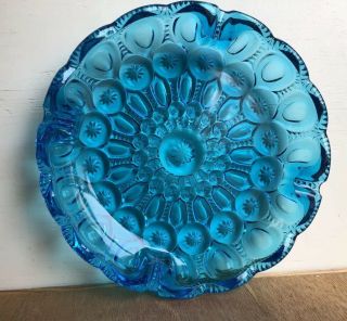 Collector Vintage Retro Mid Century Turquoise Blue Solid Glass Ashtray Lg 8 1/2 "