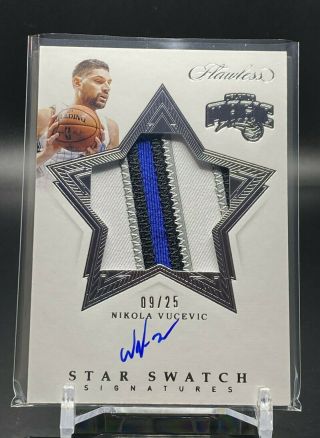 2019 - 20 Flawless Nikola Vucevic Star Swatch 4 Clr Patch On Card Auto /25 1/1
