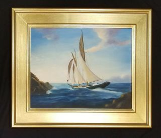 Antique Sailboat Yacht Race Painting Oil Painting In Gold Frame