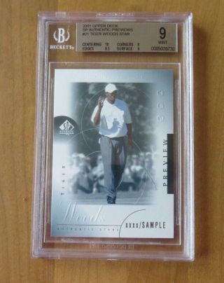 2001 Sp Authentic Preview 21 Tiger Woods Rookie Rc Bgs 9 Sub 10 Grade