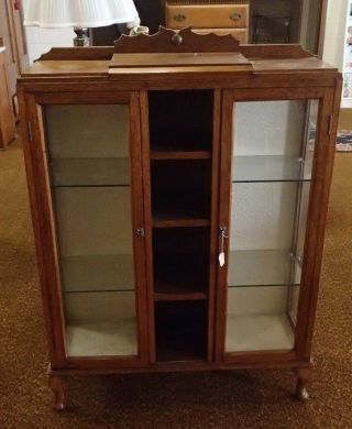 Antique Small 44 " T 34 " W China Cabinet Oak Bookcase Arts And Crafts Mission