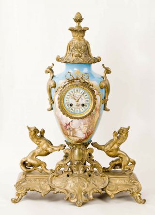 Large French Porcelain & Gilt Bronze Mantel Clock @ 1880 Tiffany?