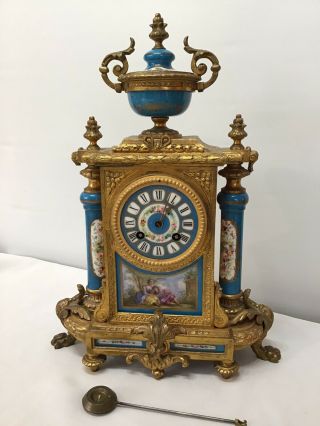 Antique Gilt Metal And Porcelain Panel French Mantle Clock R & Co Paris