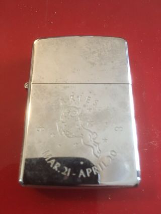 Chrome Zippo Lighter,  Aries,  Unstruck Pre Owned