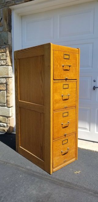 Antique American Quarter Sawn Tiger Oak 4 Drawer File Cabinet