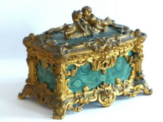 Antique Tahan 19th Century French Ormolu / Faux Malachite Table Casket / Box