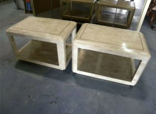2 Maitland Smith Tesselated Stone Side End Tables Nightstands