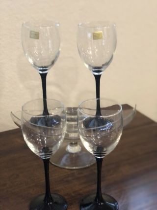 Vintage Luminarc France Black Stem Wine Glasses Arcoroc 7 3/4 " Set Of Four (4)