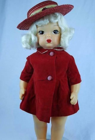 Vintage 50s Red Velvet Coat To Fit 16” Terri Doll No Doll Or Hat